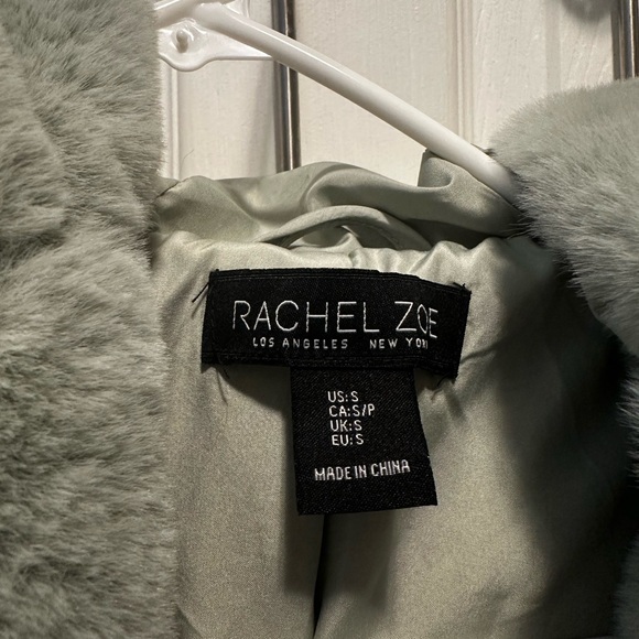 EUC Rachel Zoe Sage Green Faux Fur Jacket w/ Hood - Picture 3 of 6